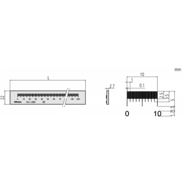 Mitutoyo Glasmaßstab + GB Inspektionszertifikat, Skalenteilung 0,1mm+