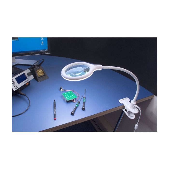 Lumeno #680X - Vergrößerungslampe [Tischklemme + Tischstativ] - 2.25x (5dpt) - Ø100mm - Weiß